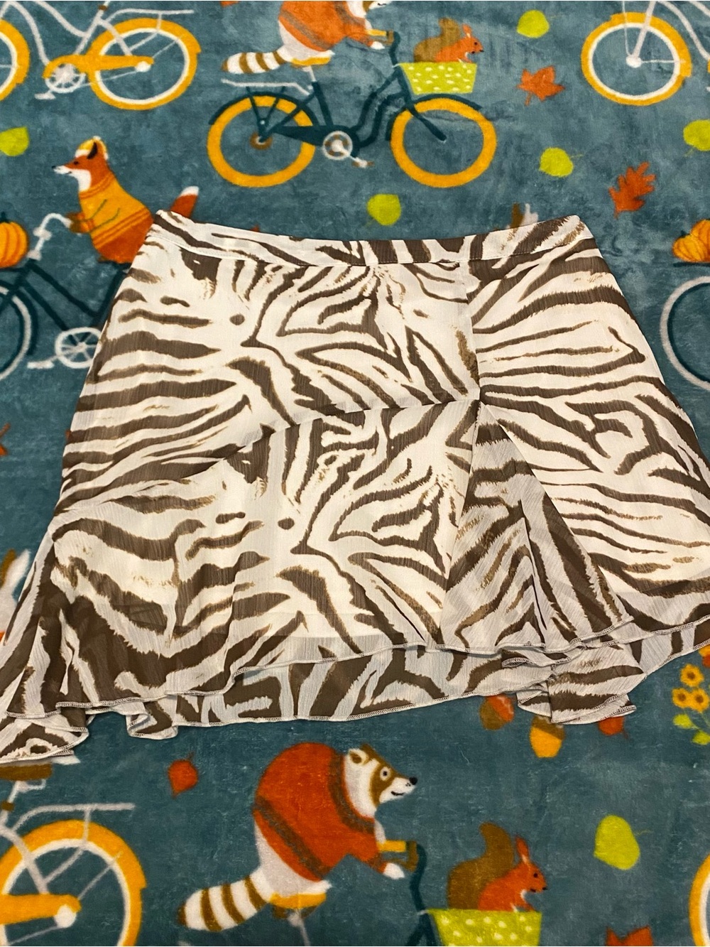 Y2K Zebra Print Asymmetrical Skirt Brown/White Layered No Boundaries Women’s XS